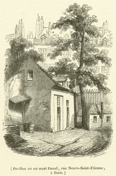 Paviljonki, jossa Pascal kuoli, rue Neuve-Saint-Etienne, Pariisi (kaiverrus) tekijältä French School