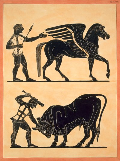 Pegasus, jossa Hercules surmasi härän, julkaistiin 1808-10 tekijältä French School