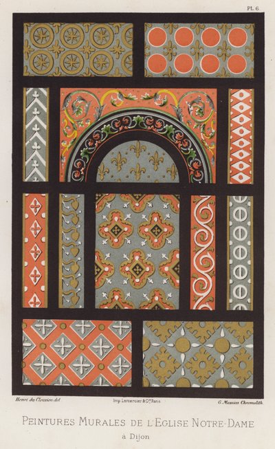 Seinämaalaukset Notre-Damen kirkosta Dijonissa (väri litho) tekijältä French School