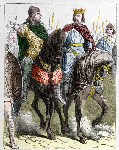 Pepin II de Herstal, joka tunnettiin nimellä Pepin le Gros tai Pepin le Jeune (645-714) ja Clovis III, frangien kuningas 691-695. tekijältä French School