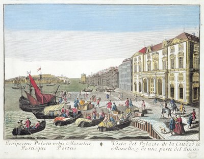 Pananaw na view ng Town Hall at bahagi ng daungan sa Marseille, c.1770 finn tekijältä French School