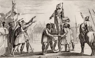Pharamond, Ranskan legendaarinen kuningas, Colartin "Histoire de France" -teoksesta, julkaistu noin vuonna 1840. tekijältä French School