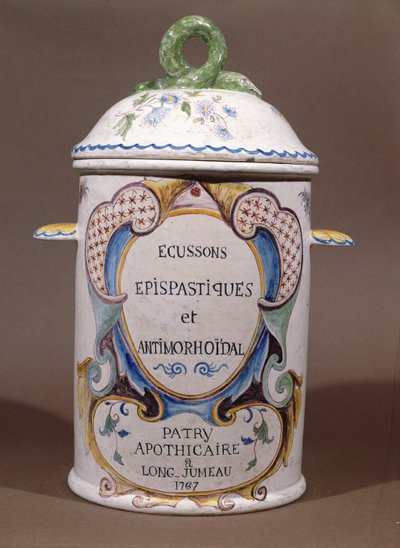 Lääkepurkki Patryn apteekista Longjumeausta, 1767 (keraaminen) tekijältä French School