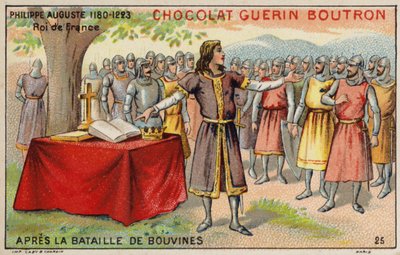Philip Augustus, Ranskan kuningas, Bouvinesin taistelun jälkeen (chromolitho) tekijältä French School