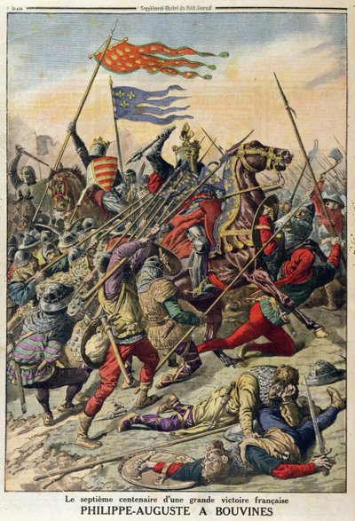 Philippe-Auguste (1165-1223) Bouvinesissa, kuva Le Petit Journalista, 27. heinäkuuta 1914 tekijältä French School