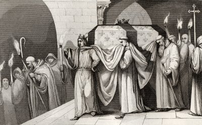 Philippe III (1245-85) rohkea auttaa kantamaan isänsä arkkua Colartin "Histoire de Francesta", julkaistu n. 1840 tekijältä French School