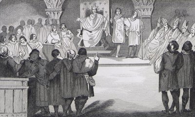 Philippe IV (1268-1314) le Bel yhdistää kenraalit Louvressa Colartin "Histoire de France" -kirjasta, julkaistu n. 1840 tekijältä French School