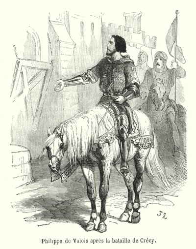 Philippe de Valois Crecyn taistelun jälkeen (kaiverrus) tekijältä French School