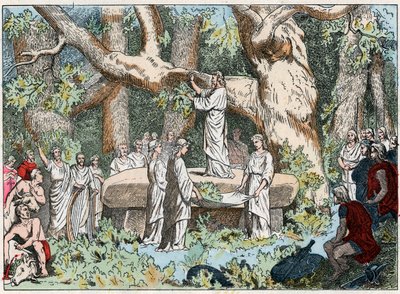 Mistelin poimiminen druideilta Galliasta, 1800-luvun loppu (kaiverrus) tekijältä French School