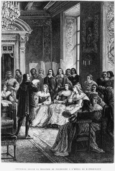 Pierre Corneille (1606-84) lukee Polyeuctea Hotel de Rambouillet