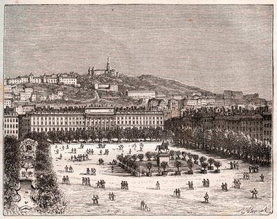 Place Bellecour tai Place Louis-le-Grand - Lyonin suurin aukio - kaiverrus "La France illustrée: maantiede, historia, tilastohallinto" V.-A. Maltaanruskea. 1884 tekijältä French School