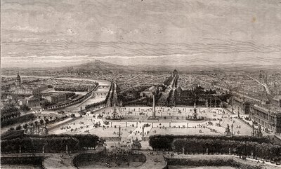 Place de la Concorde Pariisissa - kaiverrus "La France illustree: maantiede, historia, tilastohallinto" V.A. Maltaanruskea. 1884 tekijältä French School
