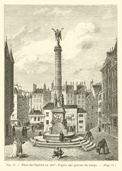 Place du Chatelet vuonna 1807; aikaisesta kaiverruksesta tekijältä French School