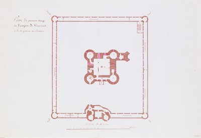 Vincennesin Donjonin ensimmäisen kerroksen suunnitelma 1810 (kynä ja muste paperille) tekijältä French School