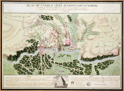 Itävallan ja Ranskan joukkojen välisen Gunzburgin taistelun tapahtumasuunnitelma vuosina 1805, 1808 tekijältä French School