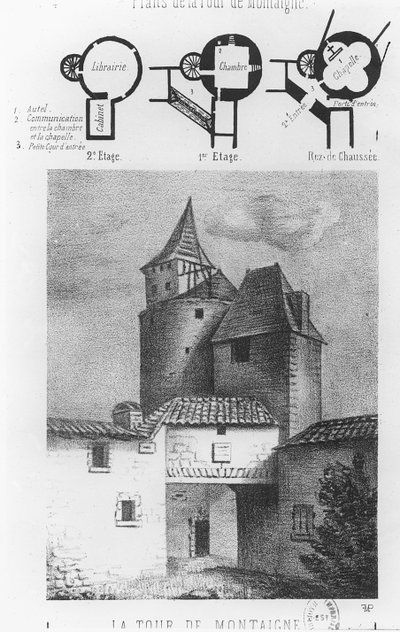 Tour de Montaignen suunnitelma Saint-Michel-de-Montaignessa (litho) tekijältä French School