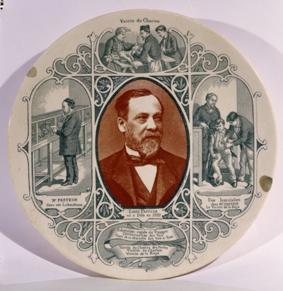 Lautas Pierre Petitin (1832-1909) Louis Pasteurin (1822-95) valokuvalla sekä kohtauksia hänen elämästään (keramiikka) tekijältä French School