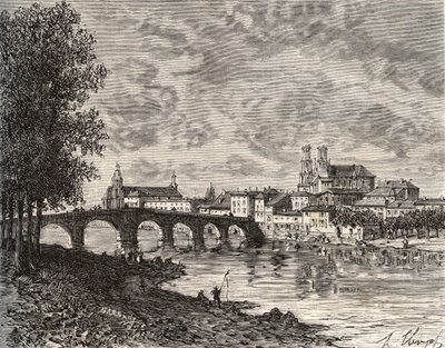 Pont-a-Mousson (Pont a Mousson) - Meurthe-et-Moselle - kaiverrus "Ranska kuvitettu: maantiede, historia, tilastohallinto" V.-A. Maltaanruskea. 1884 tekijältä French School