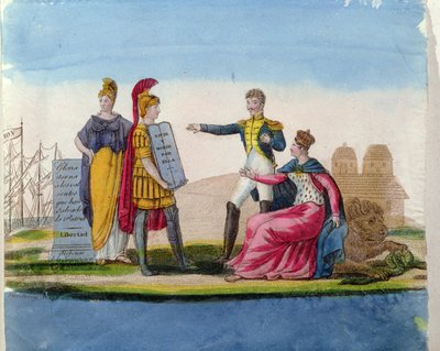 Suosittuja kuvia Bolivarin ylistämiseksi, n. 1820-1830 (värikaiverrus) tekijältä French School
