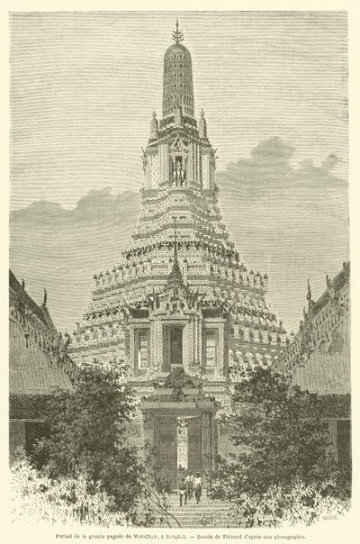 Portaali Wat-Chanin suuresta pagodista, Bangkokissa (kaiverrus) tekijältä French School