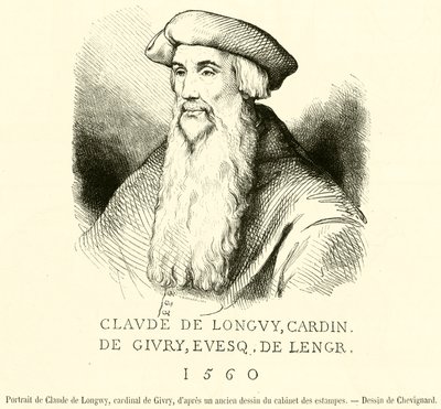 Givryn kardinaalin Claude de Longwyn muotokuva (kaiverrus) tekijältä French School