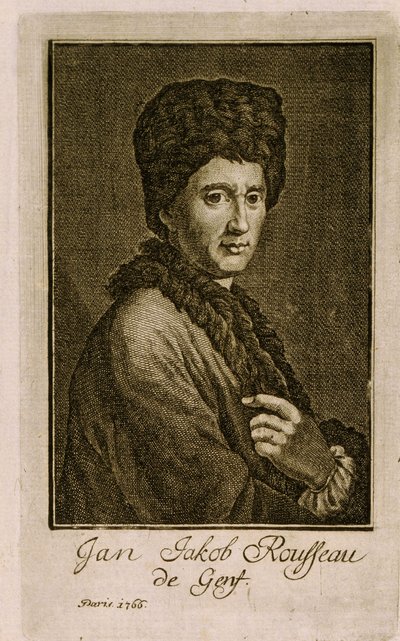 Jean Jacques Rousseaun (1712-1778) muotokuva. Anonyymi teos, kaiverrus 1766. Ranskalaista taidetta tekijältä French School