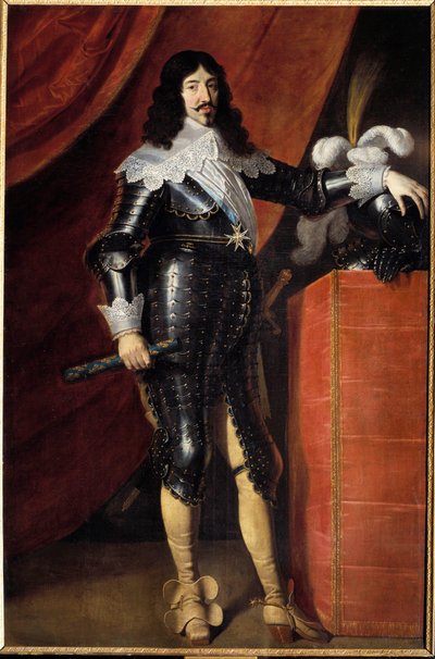Muotokuva Ludvig XIII:n (1601-1643) jalassa panssarissa Maalaus 1600-luvun ranskalaisesta koulusta. Musee du chateau de Chambord – Ludvig XIII:n (1601-1643) panssariin pukeutunut täyspitkä muotokuva. 1600-luvun englantilaisen koulun maalaus. museo tekijältä French School