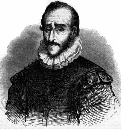 Adam de Craponnen (1526-1576), ranskalaisen insinöörin muotokuva. Kaiverrus "" maalauksellisessa kaupassa"" tekijältä French School