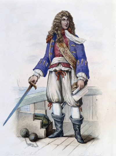 Muotokuva amiraali Anne Hilarion de Costentinista (Cotentin), Tourvillen kreivi (1642-1701) - teoksessa "" Le Plutarque francais"", kirjoittanut Mennechet, Pariisi tekijältä French School