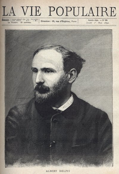 Muotokuva Albert Delpitistä (1849-1893), kirjailija ja näytelmäkirjailija. Kaiverrus "La vie populaire" tekijältä French School