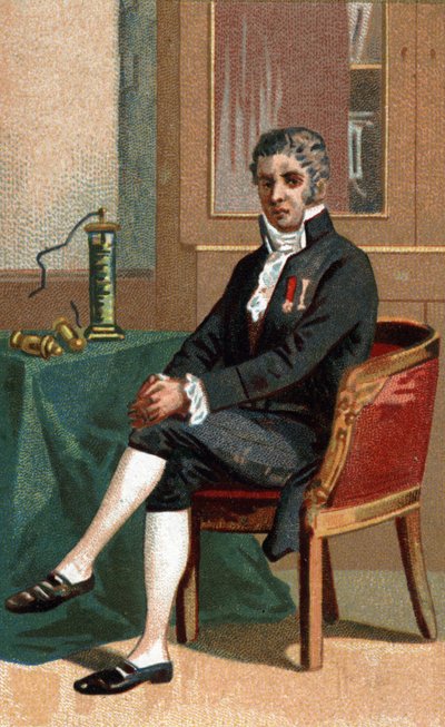 Italian fyysikon Alessandro (Alexandre) Voltan (1745-1827) muotokuva. tekijältä French School