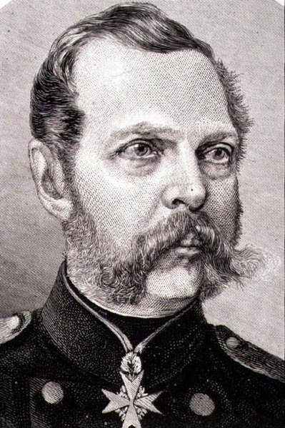 Venäjän keisarin Aleksanteri II (1818-81) muotokuva vuodesta 1855 (kaiverrus) tekijältä French School