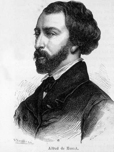 Alfred de Mussetin (1810 - 1857) muotokuva ranskalaisesta kirjailijasta. tekijältä French School