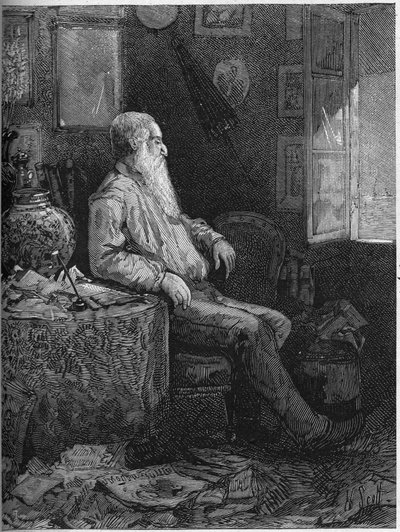 Muotokuva Alphonse Karrista (1808-1898), ranskalaisesta kirjailijasta ja näytelmäkirjailijasta. Kaiverrus "" Le Monde Illustré" -julkaisussa nro 1122, 28. syyskuuta 1878. tekijältä French School