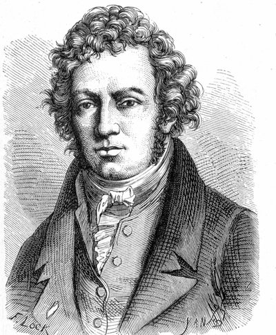 André Marie Ampèren (1775 - 1836), ranskalaisen fyysikon muotokuva - Album de la Science -julkaisussa; maineikkaat tiedemiehet; Suuria löytöjä””” 1896. tekijältä French School