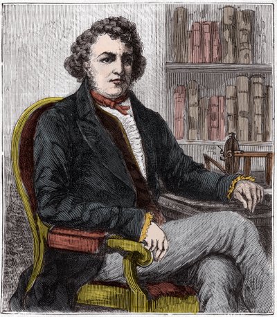 Muotokuva Andre Marie Amperesta (1775-1836) Ranskalainen fyysikko - Andre-Marie Ampere (1775-1836), ranskalainen fyysikko ja sähködynamiikan pioneeri - Kaiverrus "" Sciences mise à la range de tous - physics et chimie populaires" by Alexis Pappi - 19. vuos tekijältä French School