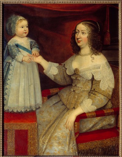 Muotokuva Anne Itävallasta, Ranskan kuningattaresta (1601-1666) ja delfiini Louis XIV -lapsesta (1638-1715) Maalaus ranskalaisesta koulusta. Ennen 1643. Aurinko 1,2x0,96 m tekijältä French School