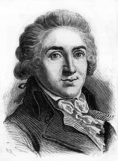 Armand Gensonnen (1758 - 1793) muotokuva valmistelukunnan varapuheenjohtajasta. Kaiverrus 1800-luvun lopulta. tekijältä French School