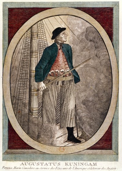 Muotokuva Augustus Kuninganista, vapaussodan aikana toimineesta amerikkalaisesta merirosvosta, n. 1780 tekijältä French School