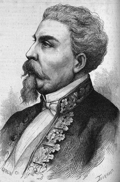 Italian valtiomiehen Benedetto Cairolin (1825-1889) muotokuva. Kaiverrus "" Le Monde Illustré" -julkaisussa nro 1132, 7. joulukuuta 1878. tekijältä French School