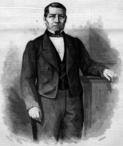 Muotokuva Benito Pablo Juarez Garciasta (1806-1872), meksikolainen poliitikko. Kaiverrus "" Le Monde Illustré" -julkaisussa nro 270, 14. kesäkuuta 1862. tekijältä French School