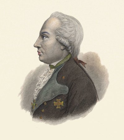Preussin kenraalin Charles Guillaume Ferdinand Brunswickin herttuan (1735-1806) muotokuva. teoksessa "Portraits des Hommes Useful". tekijältä French School