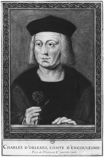 Angoulemen kreivin Charles Orleansin muotokuva Roger de Gaignieres -kokoelman alkuperäisen mukaan (wc paperilla) tekijältä French School