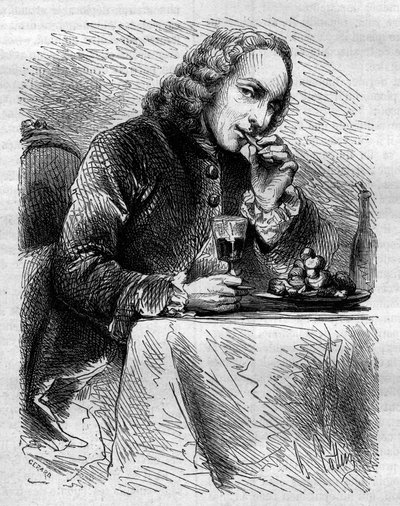 Claude Henri de Fusee de Voisenonin (1708-1775), ranskalaisen kirkkomiehen, runoilijan ja näytelmäkirjailijan muotokuva, jota edustaa Cauteretsin leivonnainen. Kaiverrus vuodelta 1858. tekijältä French School