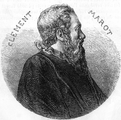 Clement des Marets dit Marotin (1496-1544), runoilijan muotokuva. Teoksessa ""Popular History of France"", nd. noin 1885. Kaiverrus. tekijältä French School