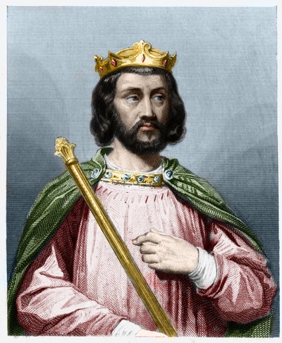 Clotaire (Clothaire) III (652 - 673), Neutrian ja Burgundin kuninkaan muotokuva - Lavalleen "" Histoire des Francais" -kirjassa, kaiverrus, sd. tekijältä French School