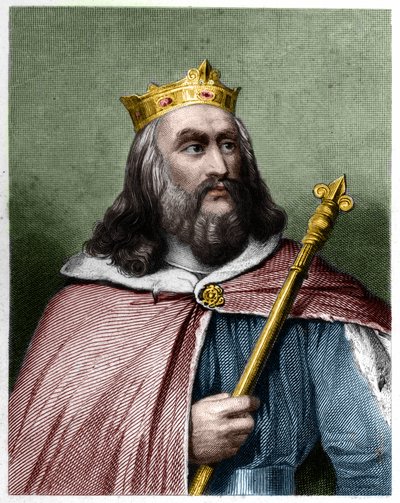 Clotaire (Clothaire) II (584 - 628), Neutrian kuninkaan ja frangien kuninkaan muotokuva - Lavalleen "" Histoire des Francais" -kirjassa, kaiverrus, sd. tekijältä French School