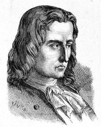 Denis Papinin (1647 - 1714) muotokuva - "" Tiedealbumissa; maineikkaat tutkijat; Suuria löytöjä””” 1896. tekijältä French School