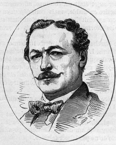 Ranskalaisen taidemaalarin Edouard Louis Dubufen (1820-1883) muotokuva. Kaiverrus "" Le Monde Illustré" -julkaisussa nro 890, 2. toukokuuta 1874. tekijältä French School