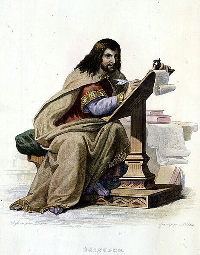 Muotokuva Eginhardista (Einhard, Einhart, Einard, 775-840), frangin kolumnisti - elokuvassa "" Le Plutarque francais "", toim. Mennechet tekijältä French School